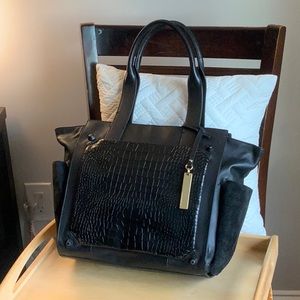 Vince Camuto black mixed media tote.